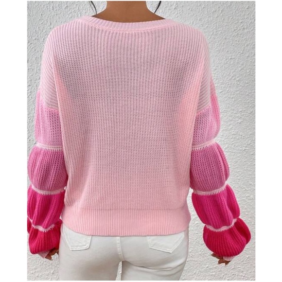 027 Cozy Pink Color Block Oversized Sweater Top - Picture 6 of 7